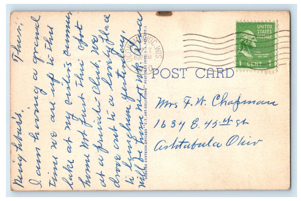 1950 Hotel Geneva Lake Geneva Wisconsin WI Vintage Posted Postcard