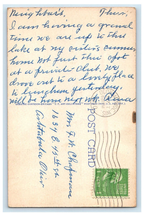1950 Hotel Geneva Lake Geneva Wisconsin WI Vintage Posted Postcard