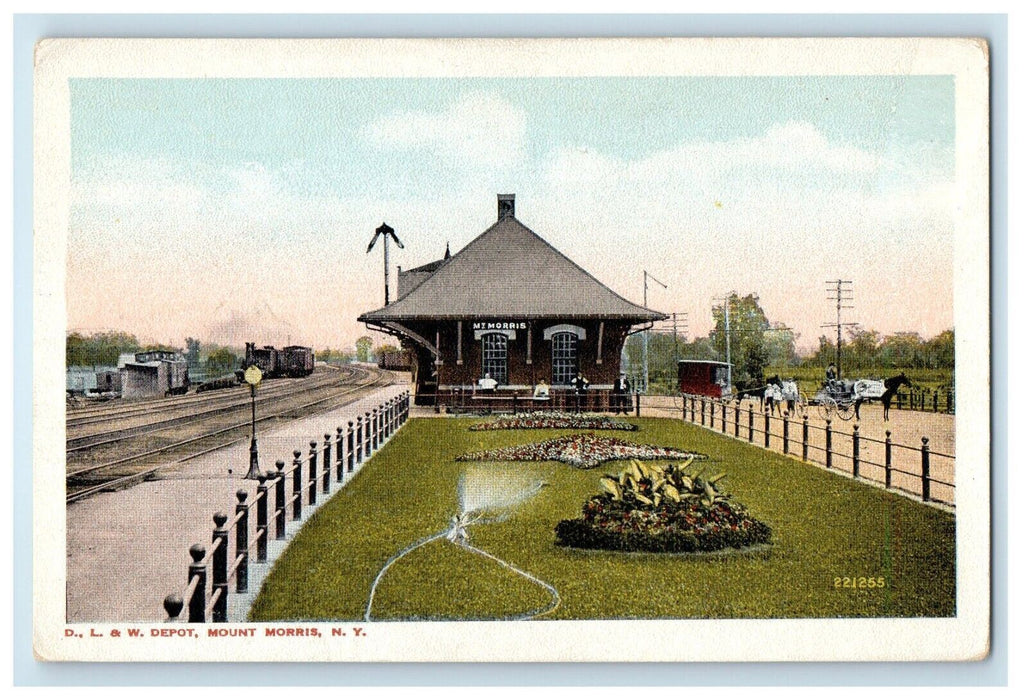 c1910's D. L. & W. Railroad Depot Station Mount Morris New York NY Postcard