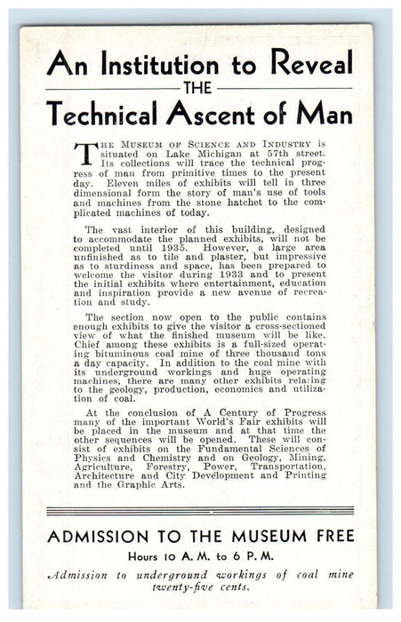 c1950s The Museum of Science and Industry Situated on Lake Michigan Postcard