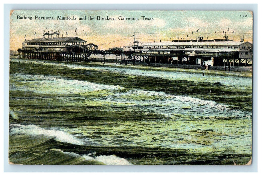 1910 Bathing Pavilions Murdocks And The Breakers Galveston Texas TX Postcard