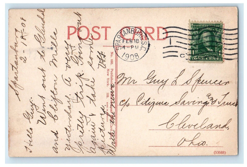 1908 Methodist Church Near Church Street Spartanburg SC Posted Antique Postcard
