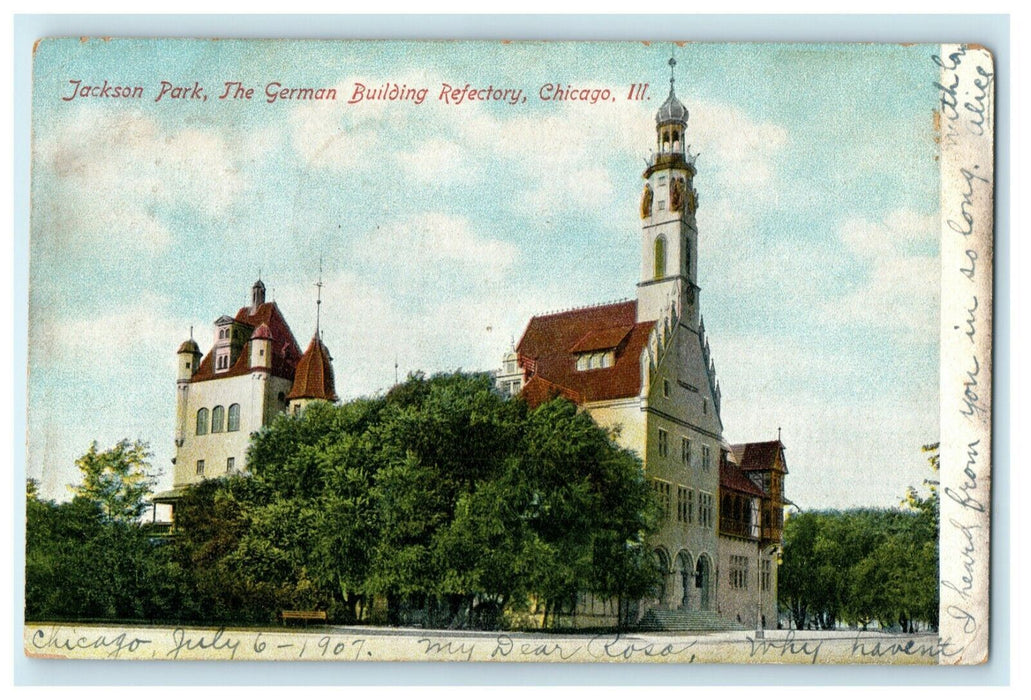 1907 Jackson Park German Building Refectory Chicago Illinois IL Stamp Postcard