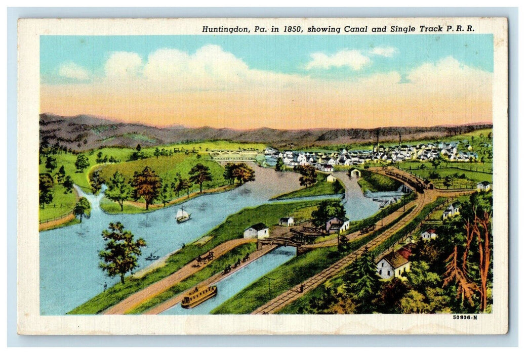 1953 Huntington PA, Showing Canal Single Track P. R. R. Railroad Posted Postcard