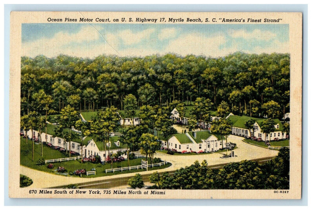 Bird's Eye View Ocean Pines Motor Court Myrtle Beach South Carolina SC Postcard