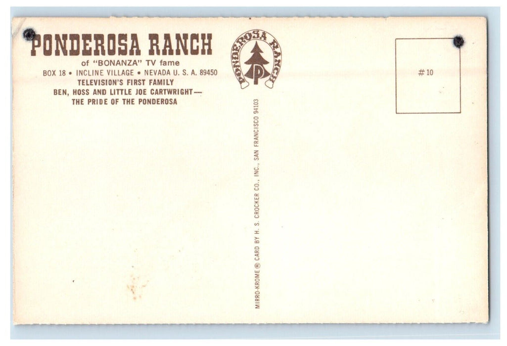 Bonanza TV Show Ponderosa Ranch Riding Horse Incline Village Tahoe NV Postcard