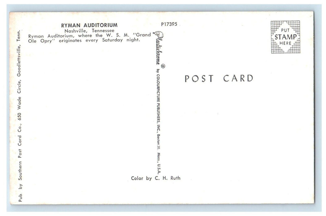 c1950's Ryman Auditorium WSM Grand Ole Opry Nashville Tennessee TN Postcard