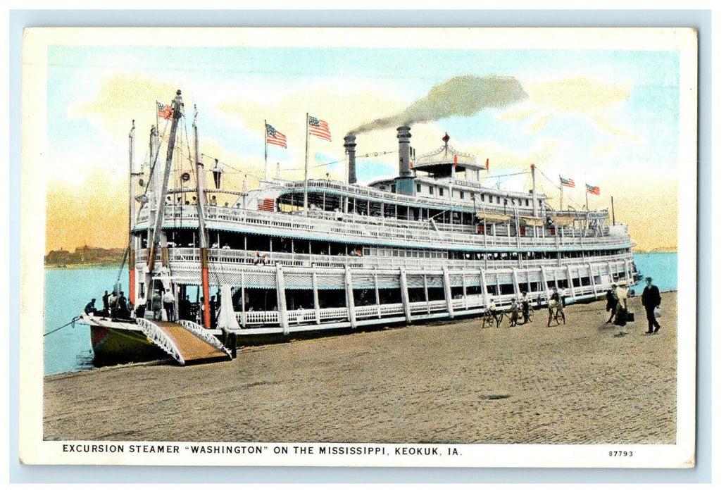 c1920s Excursion Steamer "Washington" Keokuk Iowa IA Unposted Postcard