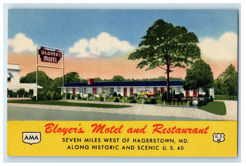 c1950's Bloyer's Motel And Restaurant Hagerstown Maryland MD Vintage Postcard