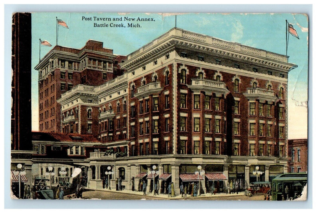 1913 Post Tavern And New Annex Building Battle Creek Michigan MI Postcard
