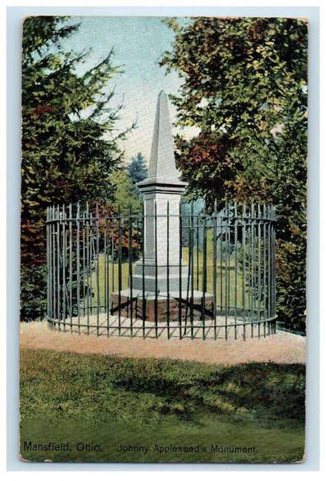 1908 Johnny Appleseed's Monument, Mansfield Ohio OH Posted Postcard