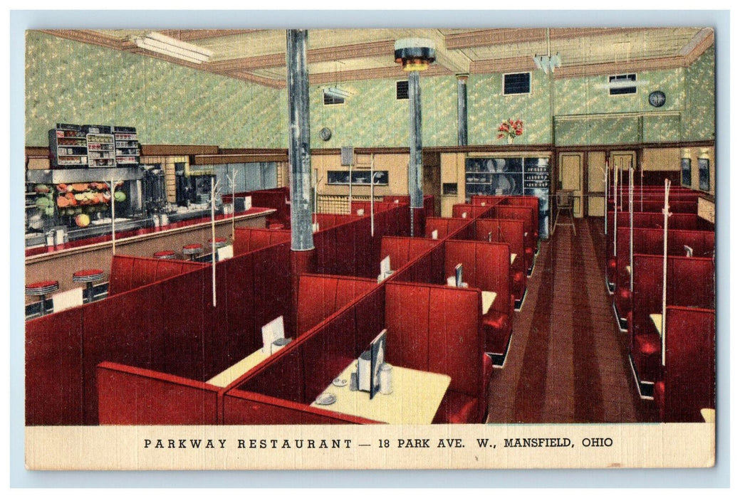 c1940s Dining Room, Parkway Restaurant Mansfield Ohio OH Vintage Postcard