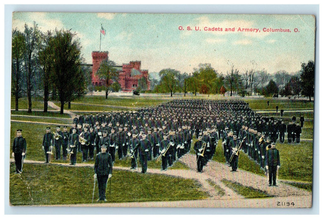 c1910 Band Scene, O.S.U. Cadets and Armory Columbus Ohio OH Postcard