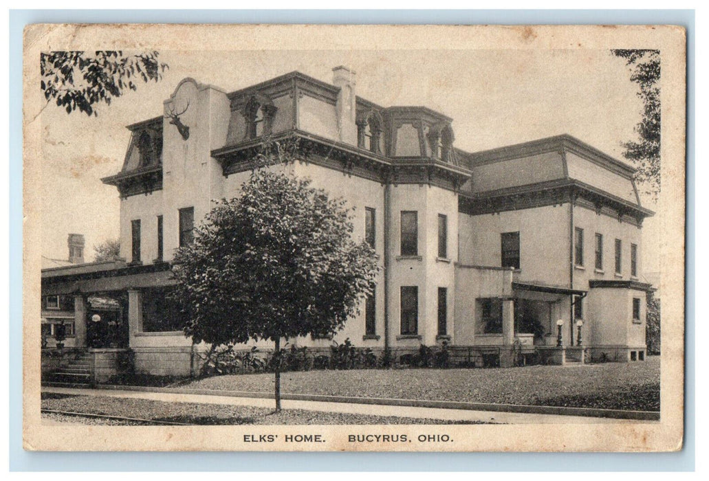 1923 Elks Home Bucyrus Ohio OH Posted Antique Johnston Pharmacy Postcard