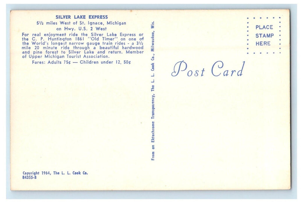 Silver Lake Express Train Ride Railroad St. Ignace Michigan MI Vintage Postcard
