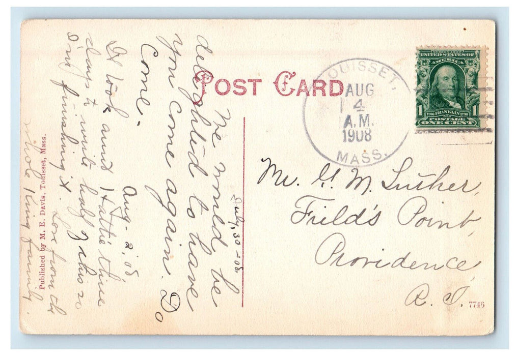 1908 Clover Leaf Cottage, Touisset Neck Massachusetts MA Antique Postcard