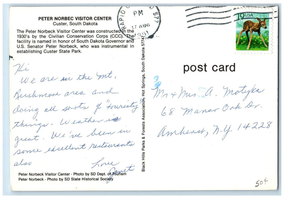 1991 Photo of Peter Norbeck Visitor Center Custer South Dakota SD Postcard