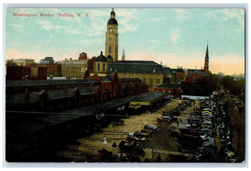 c1910 Horse Carriage Washington Market Buffalo NY Antique Unposted Postcard