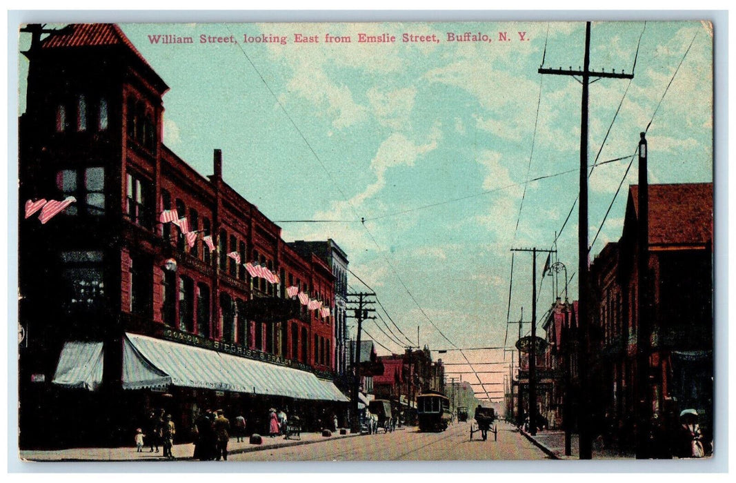 c1910 Trolley Car Horse Carriage William Street Buffalo New York NY Postcard
