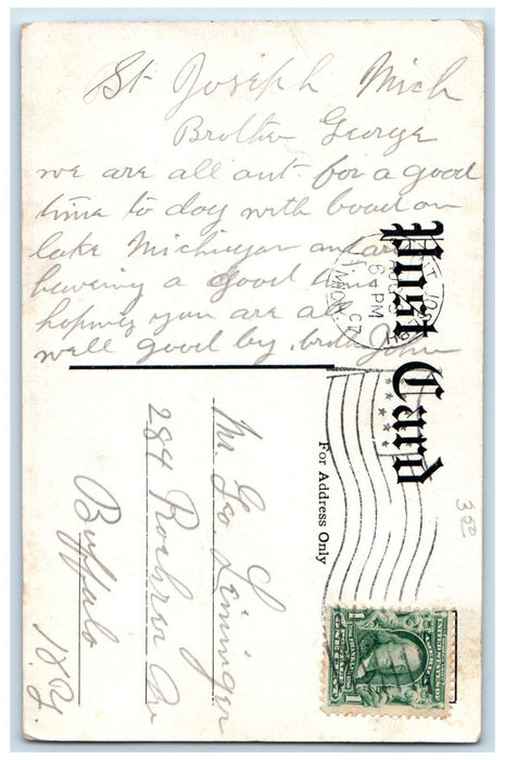 1907 Firemen's Monument at Entrance of Harbor St. Joseph Michigan MI Postcard