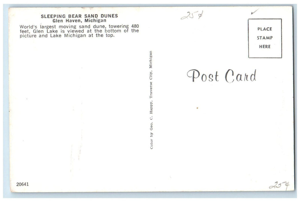 c1960's Sleeping Bear Sand Dunes Glen Haven Michigan MI Unposted Postcard