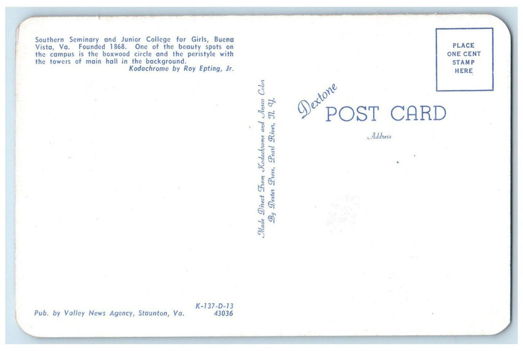 c1960's Southern Seminary And Junior College For Girls Buena Vista VA Postcard