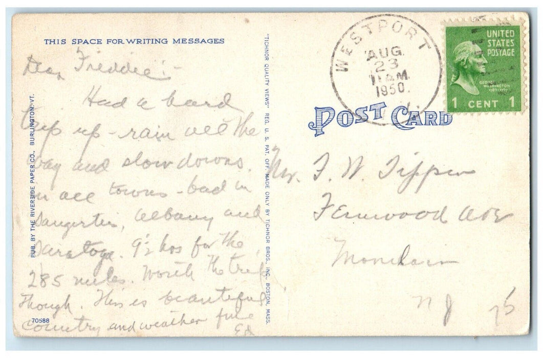 Streamline Auto Passenger Ferries Operating Burlington VT Port Kent  NY Postcard