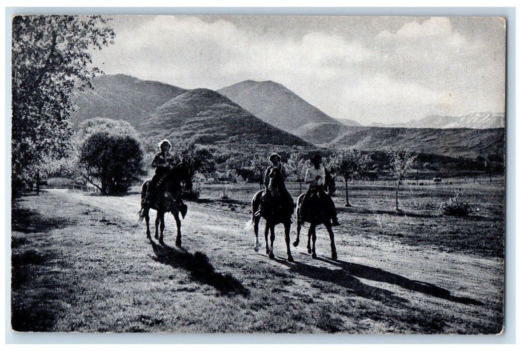 c1940's Riding Scene Herber Valley Utah UT, Wasatch Mountains Vintage Postcard