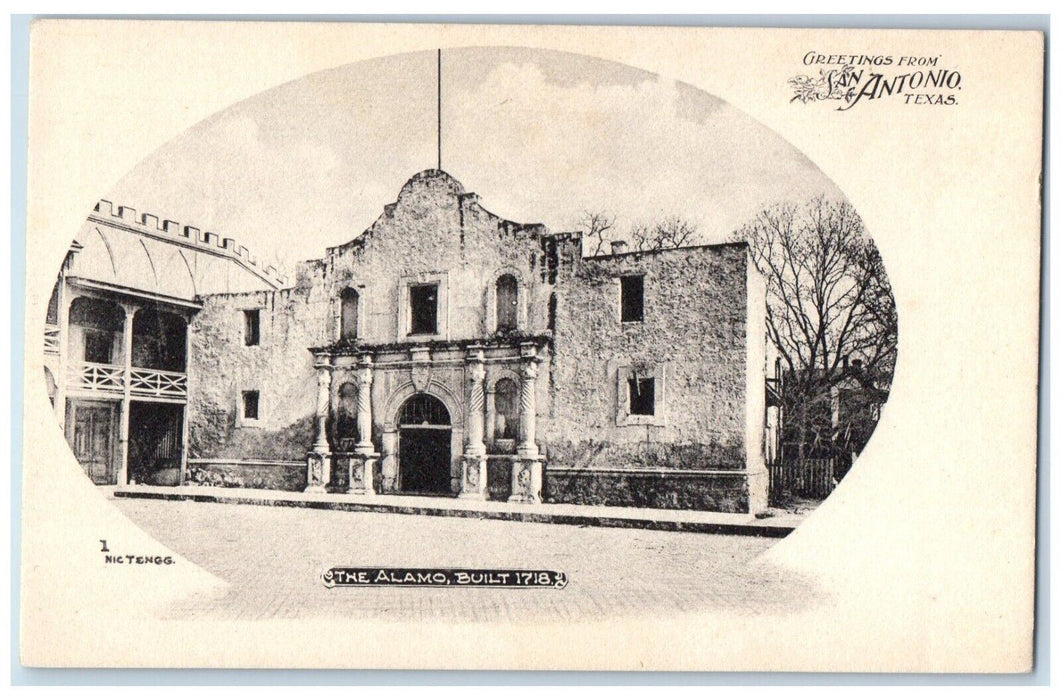 Greetings From San Antonio Texas TX, The Alamo Built 1718 Antique Postcard