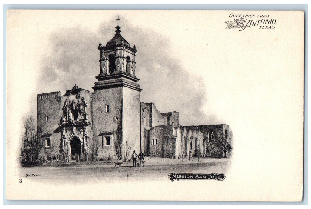 c1905 Greetings From San Antonio Texas TX, Mission San Jose Antique Postcard