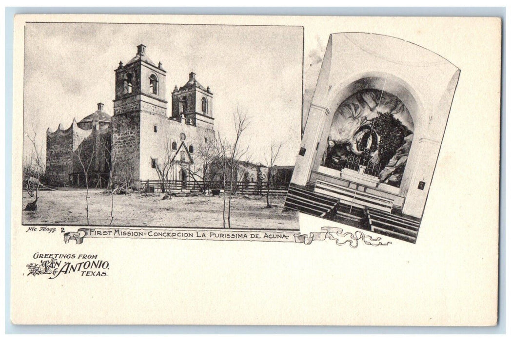 Greetings From San Antonio TX, First Mission Conception La Purissima Postcard