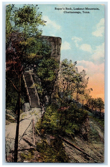 c1930's Roper's Rock Lookout Mountain Stairs Chattanooga Tennessee TN Postcard