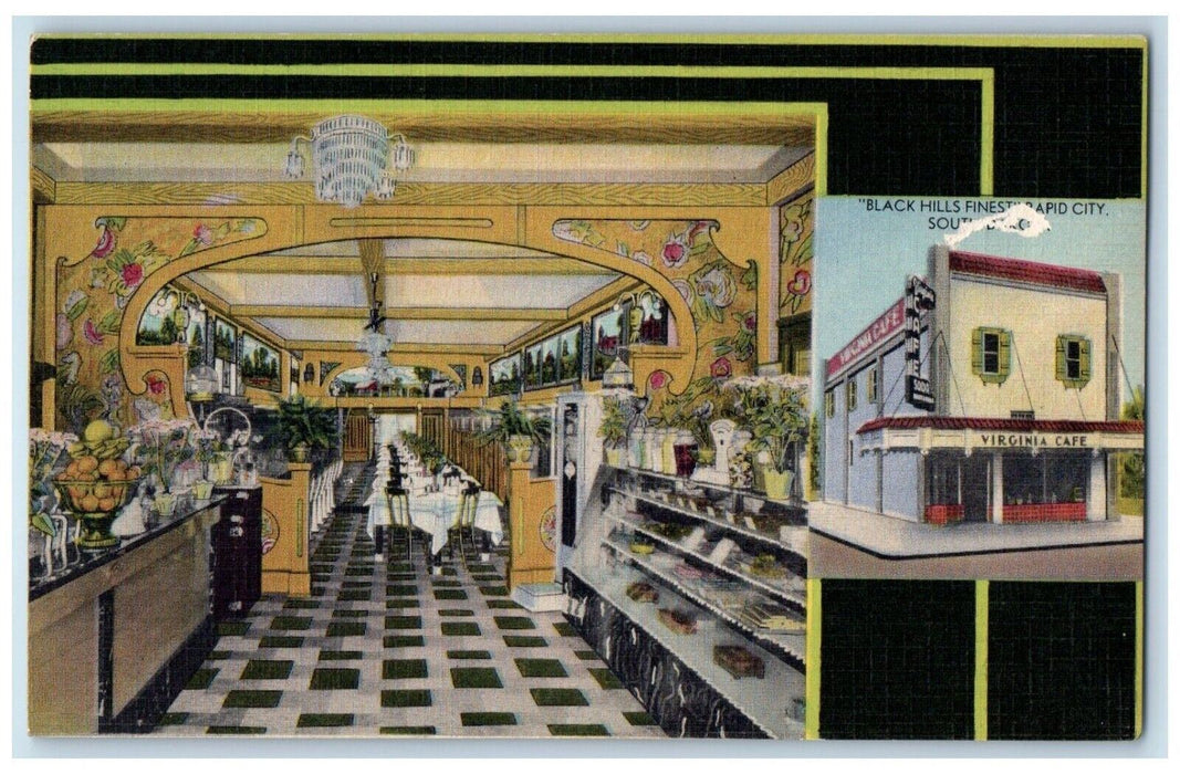 Virginia Cafe Dining Room Interior View Rapid City South Dakota SD Postcard