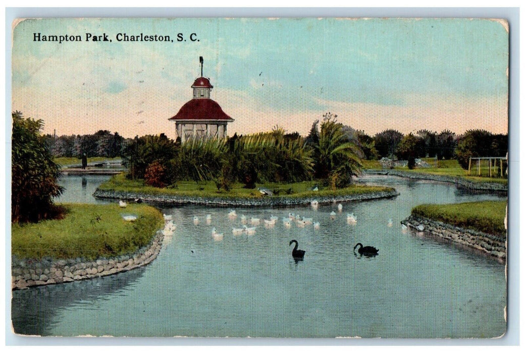 1913 Hampton Park Gazebo Swan Charleston South Carolina SC Antique Postcard