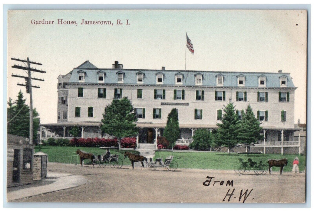 c1910's Gardner House Mansion Horse Carriage Jamestown Rhode Island RI Postcard