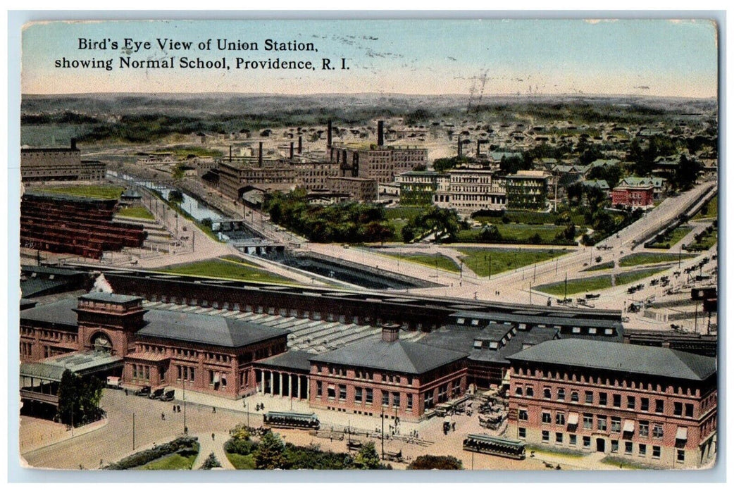 1916 Bird's Eye View Of Union Station Normal School Providence RI Postcard