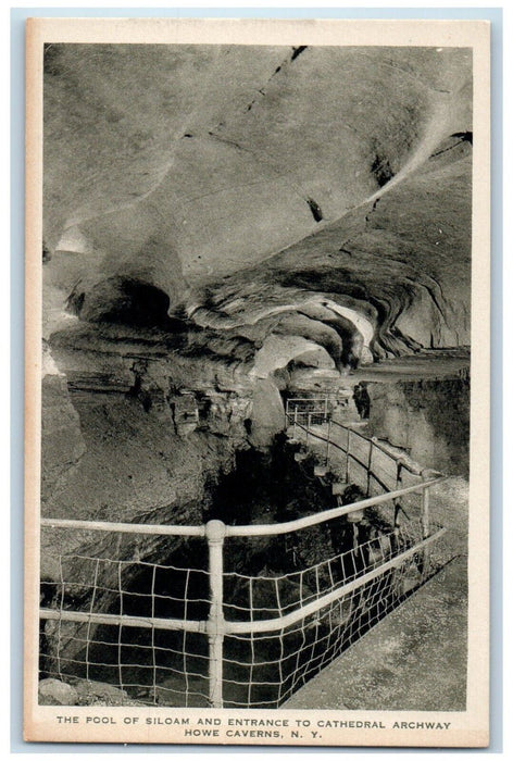 c1940 Pool Siloam Entrance Cathedral Archway Howe Caverns New York NY Postcard