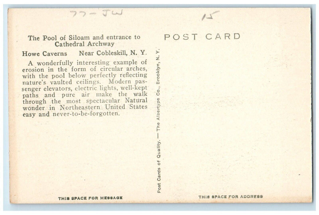 c1940 Pool Siloam Entrance Cathedral Archway Howe Caverns New York NY Postcard