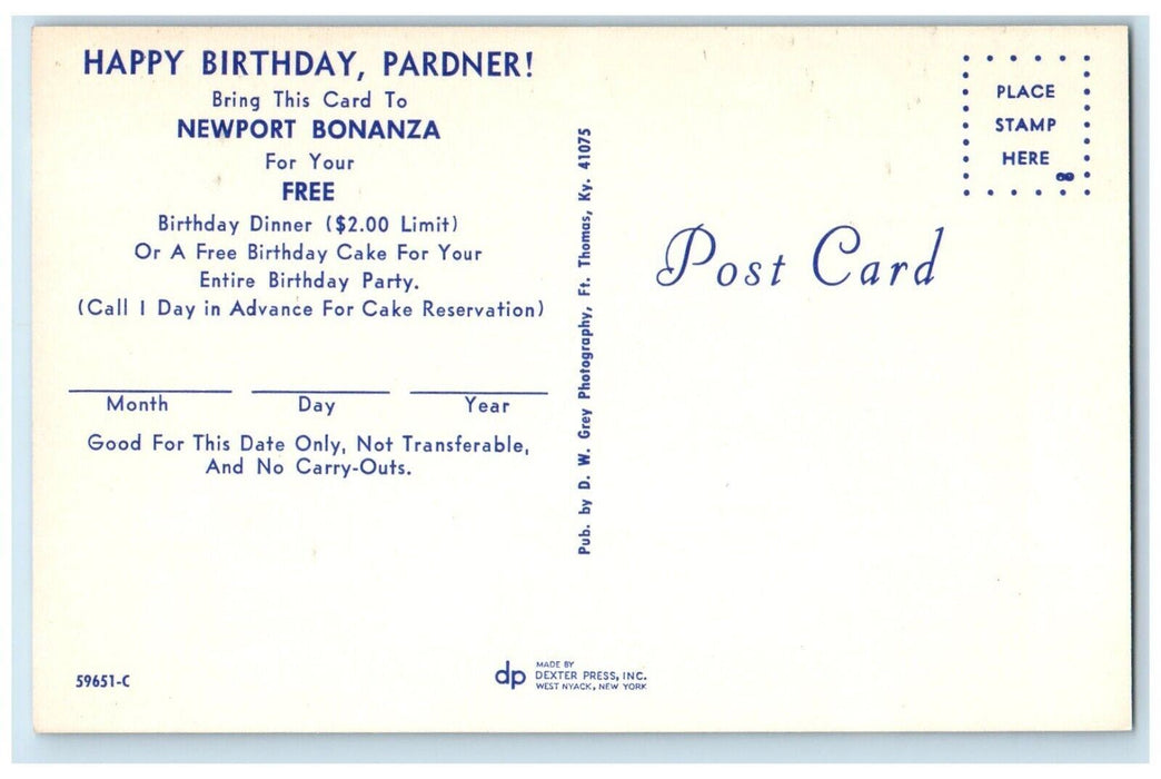 c1960's Newport Bonanza Restaurant Dining Room Newport KY Advertising Postcard