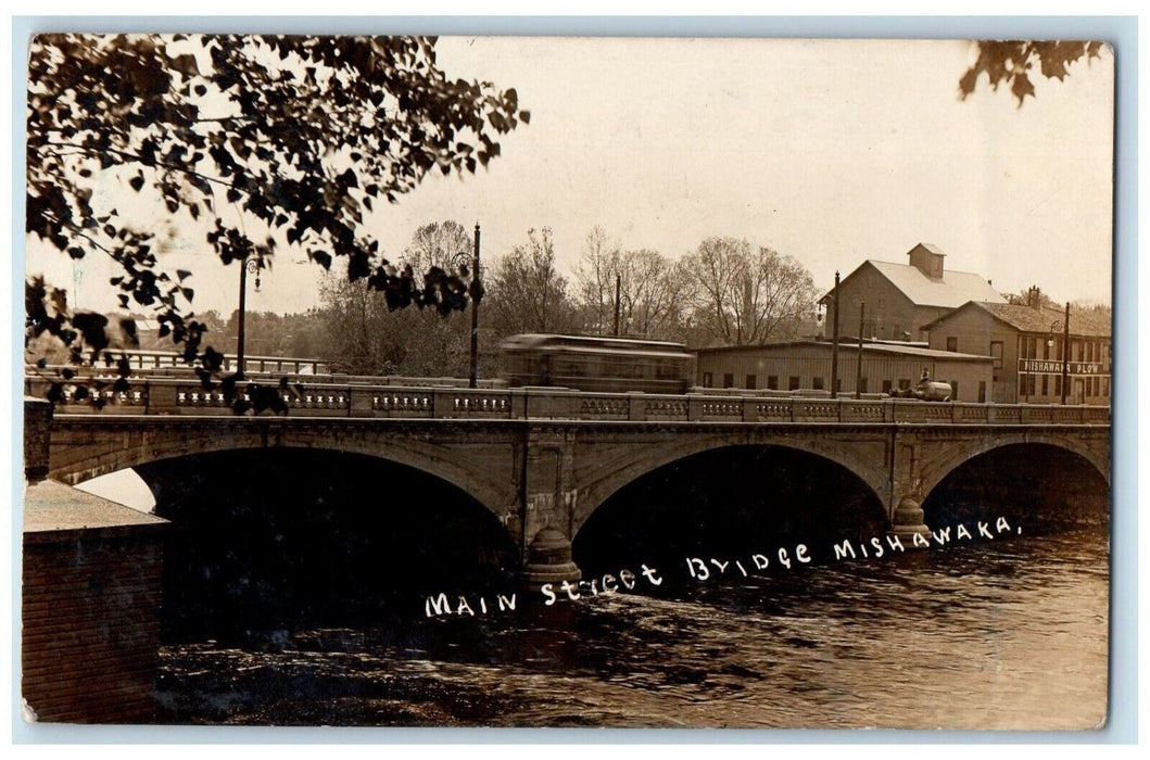 1910 Main St. Bridge Mishawaka Indiana IN Streetcar Kaylor RPPC Photo Postcard