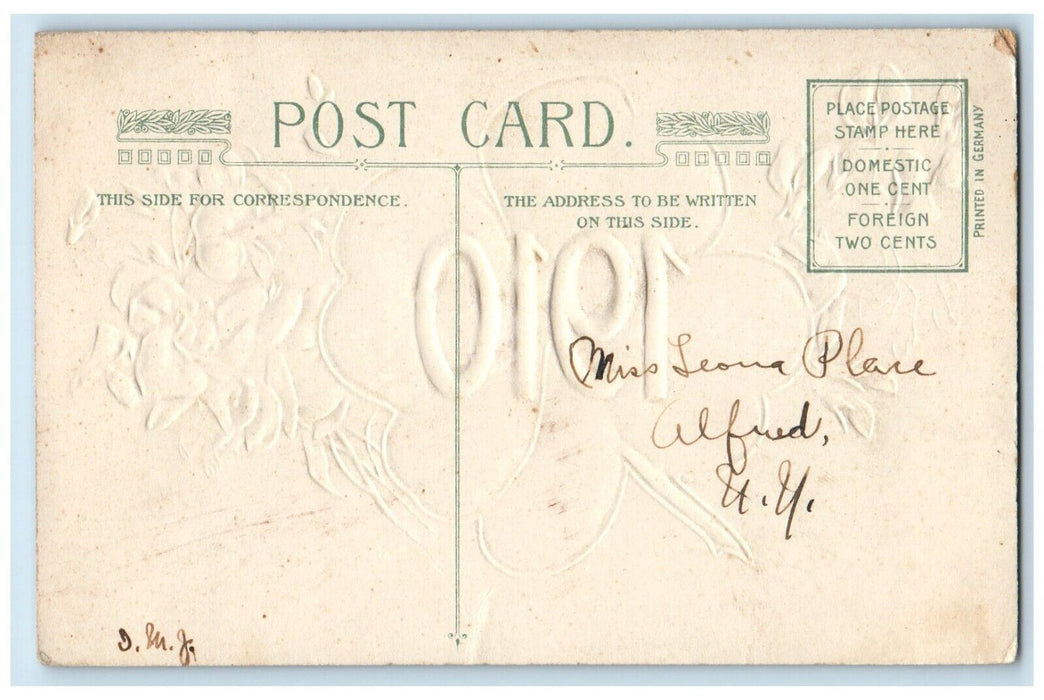 1910 New Year Shamrock Pansies Flowers Embossed Winsch Back Halfway MI Postcard