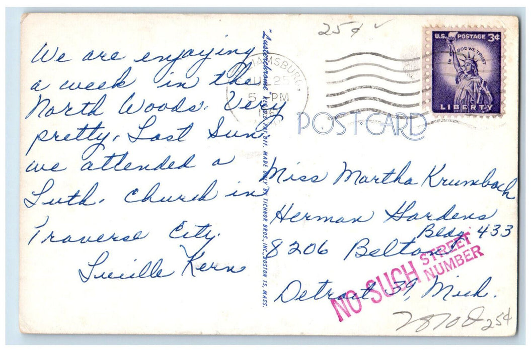 1961 Canoe Boat Greetings from Traverse City Michigan MI Vintage Postcard