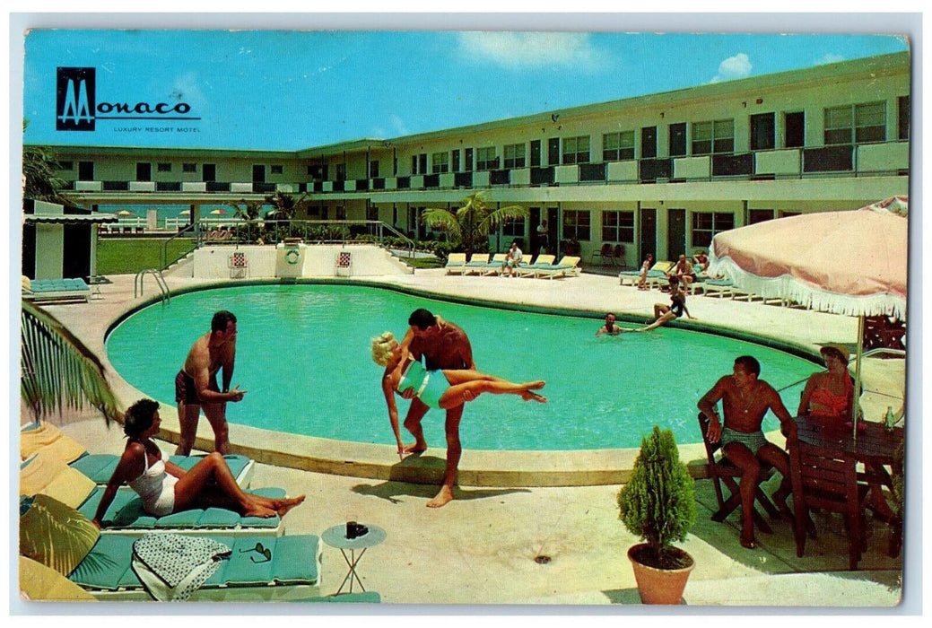 1963 Scene at Monaco Luxury Resort Motel Miami Beach Florida FL Postcard