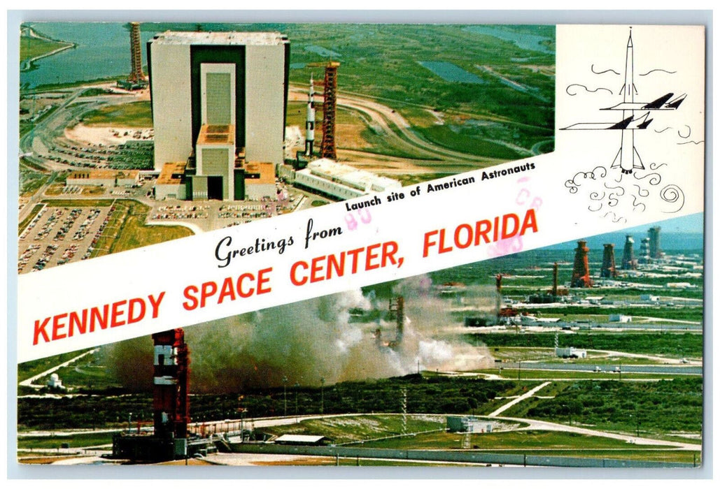 c1970's Greetings from Kennedy Space Center FL Multiview Vintage Postcard