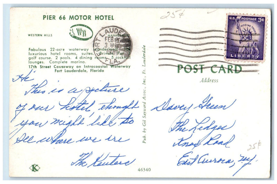 c1960's Pier 66 Motor Hotel Western Hills Fort Lauderdale Florida FL Postcard