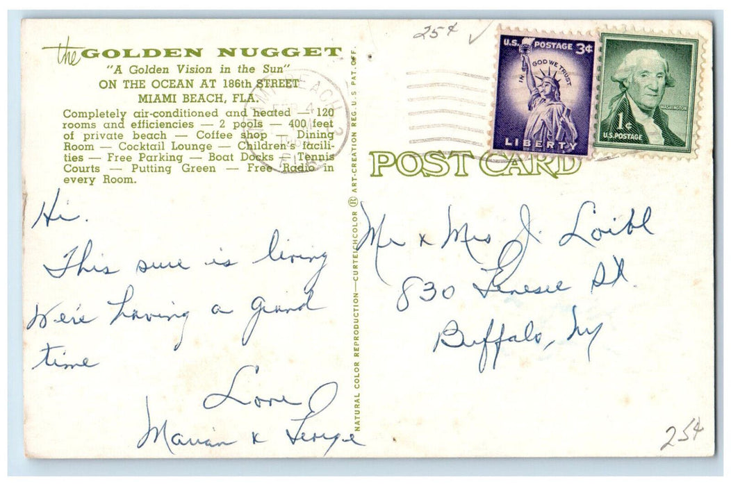 1964 Golden Nugget On Ocean at 186th Street Miami Beach Florida FL Postcard