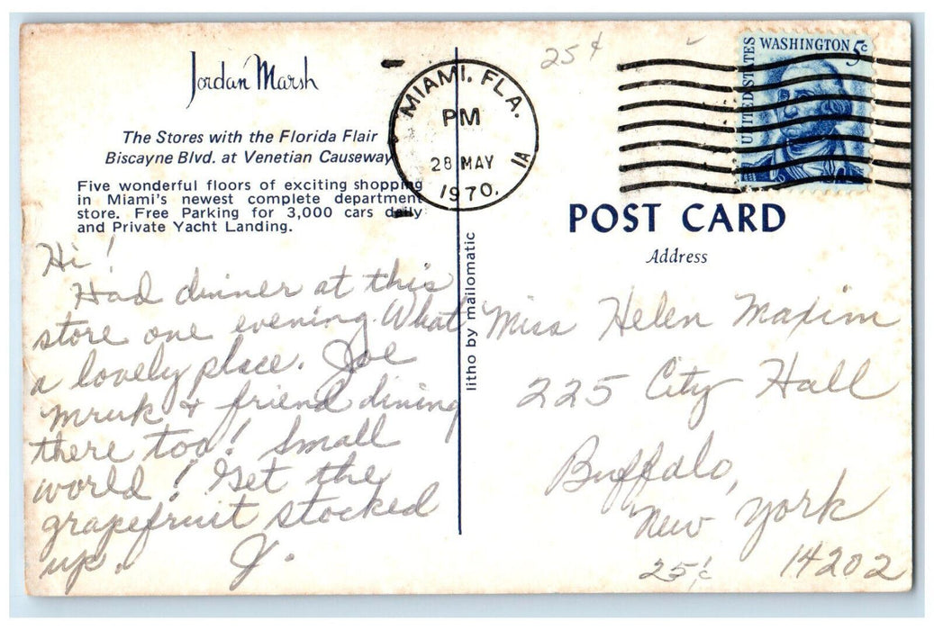 1970 Jordan Marsh Biscayne Blvd. at Venetian Causeway Florida FL Postcard