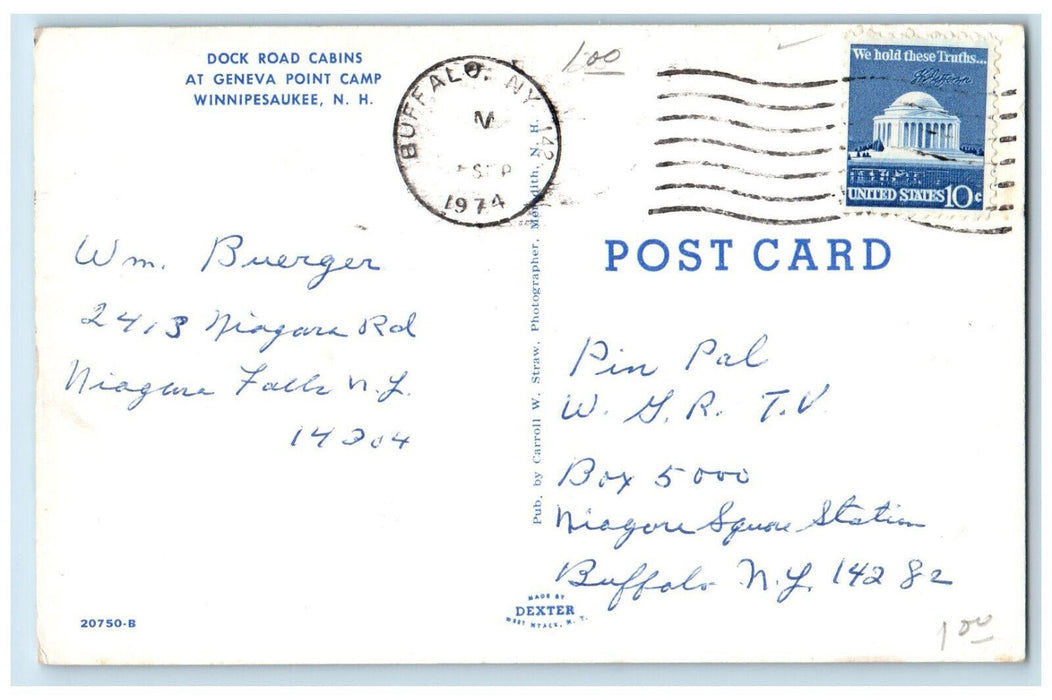 1974 Dock Road Cabins Geneva Point Camp Winnipesaukee New Hampshire NH Postcard