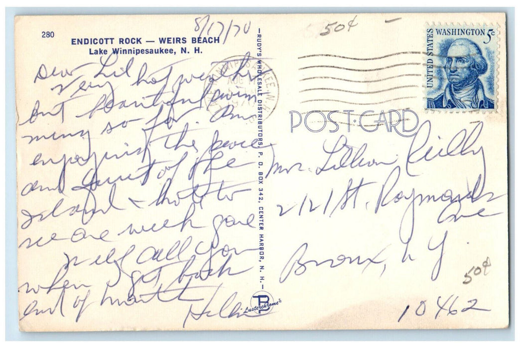 1970 Endicott Rock Weirs Beach Lake Winnipesaukee New Hampshire NH Postcard