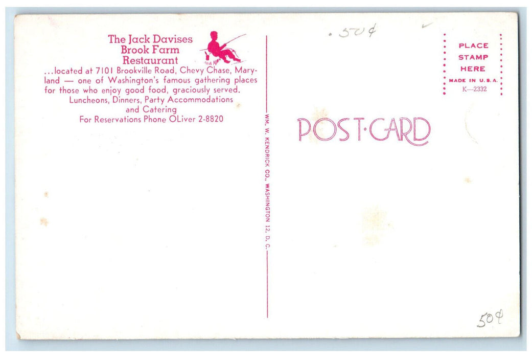 c1960's Dining Portrait The Jack Davises Brook Farm Restaurant MD Postcard